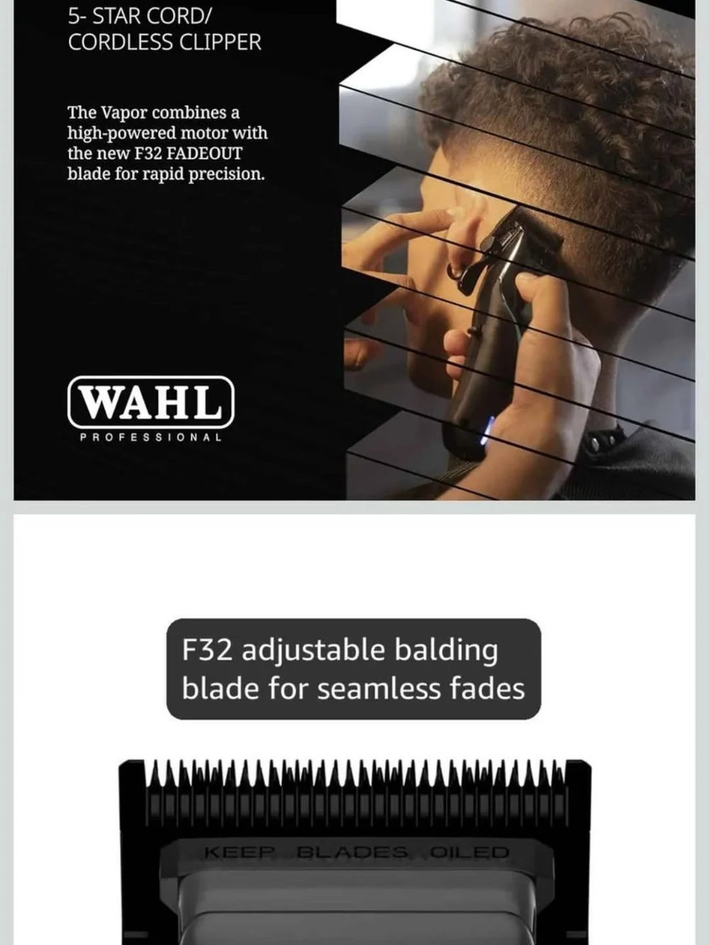 Wahl Professional 5-Star Vapor Clipper with F32 Fadeout Adjustable Balding Blade